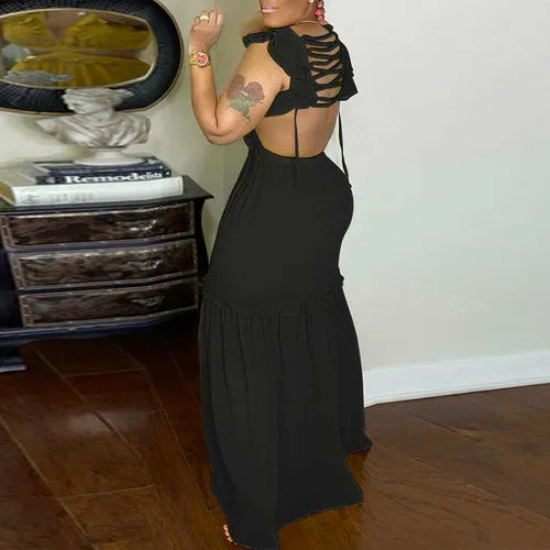 Sleeveless Back Lace Up Maxi Dress