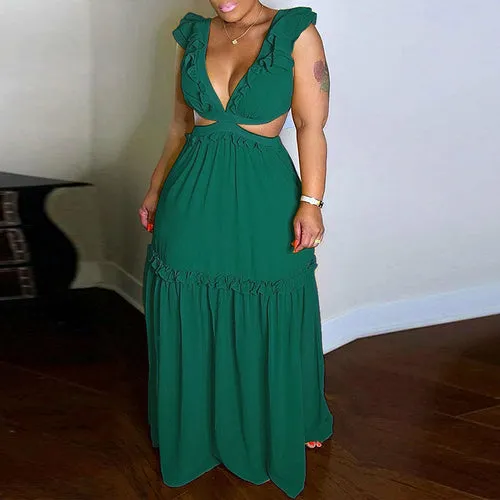 Sleeveless Back Lace Up Maxi Dress
