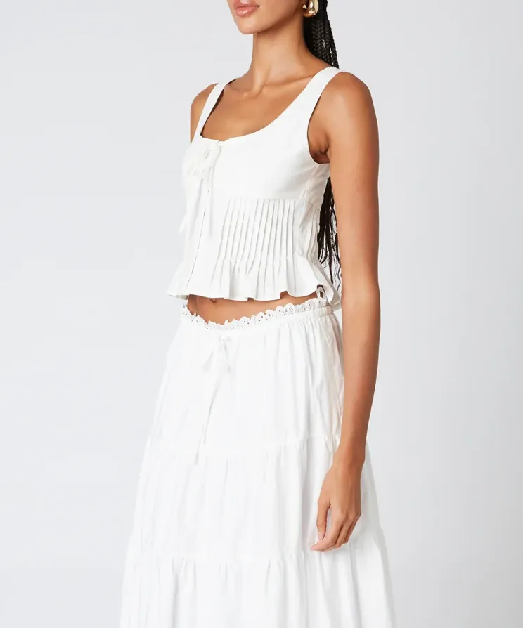 Sleeveless Eyelet Pin Tuck Top