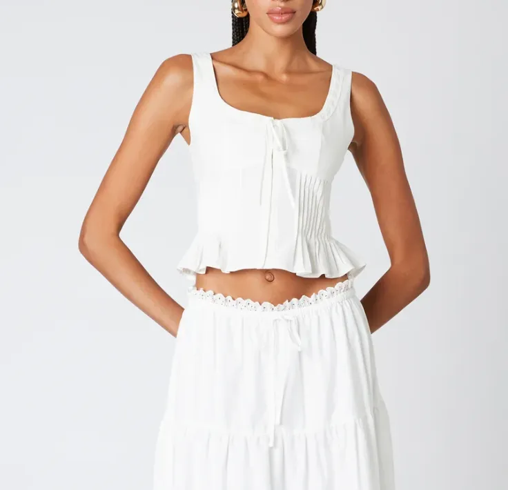 Sleeveless Eyelet Pin Tuck Top