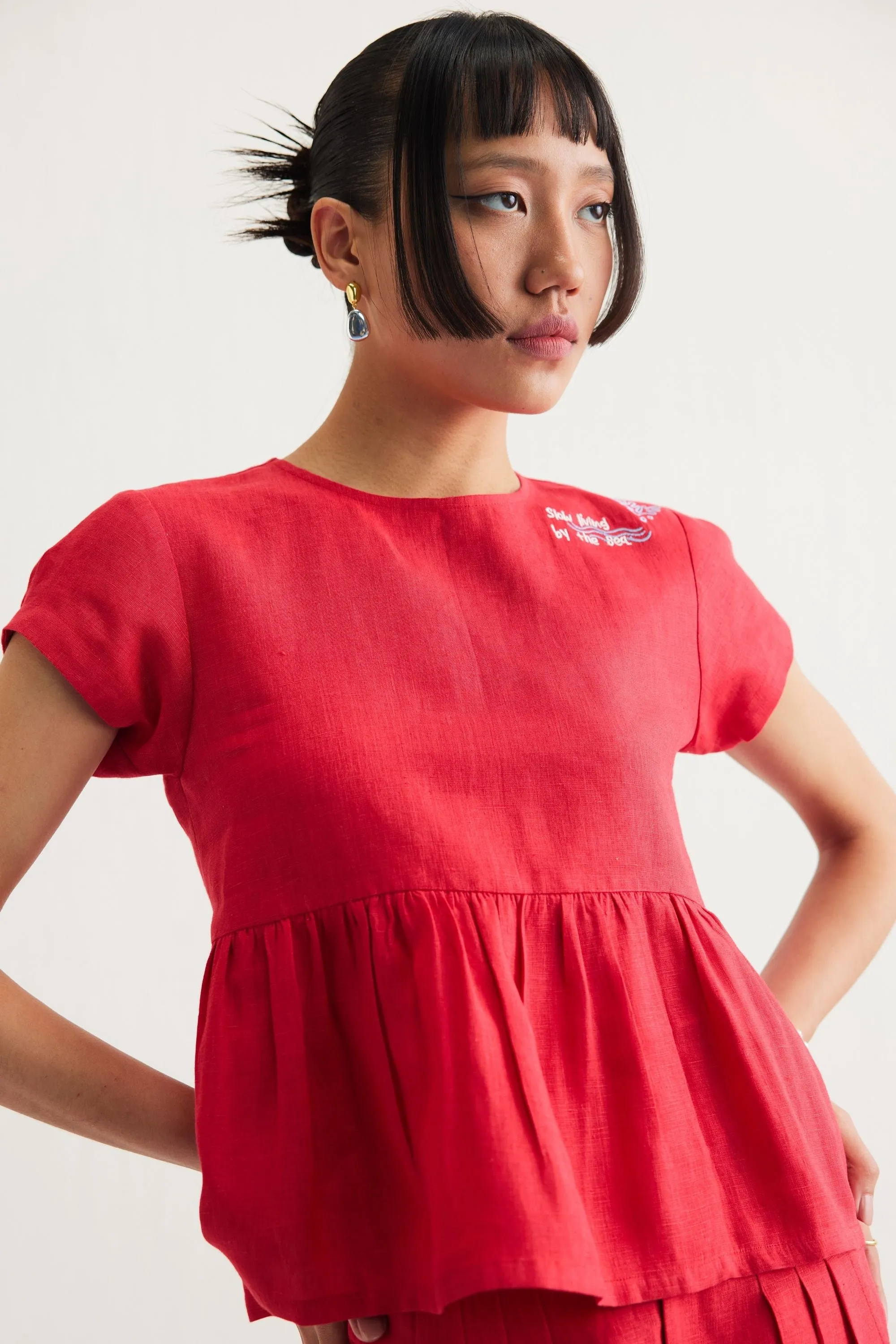 Slow Living Linen Peplum Top