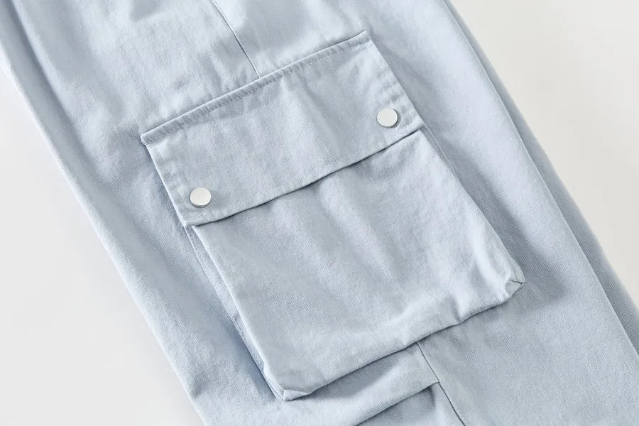 Solid Wash Cotton Cargo Pants with Trendy Drawstring Hem