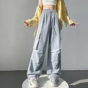 Solid Wash Cotton Cargo Pants with Trendy Drawstring Hem