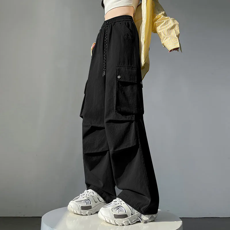 Solid Wash Cotton Cargo Pants with Trendy Drawstring Hem