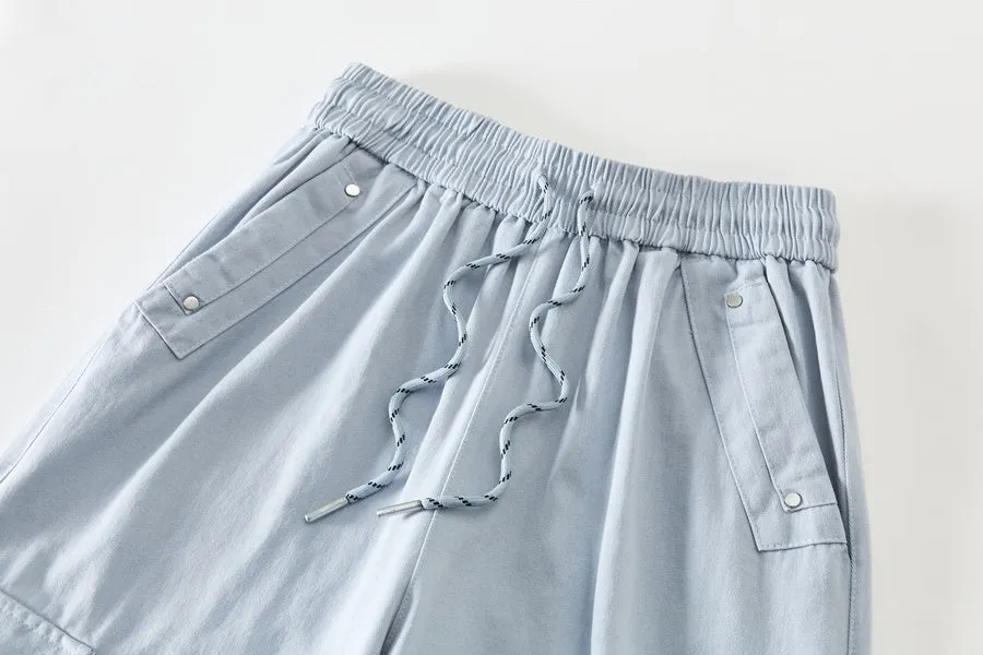 Solid Wash Cotton Cargo Pants with Trendy Drawstring Hem