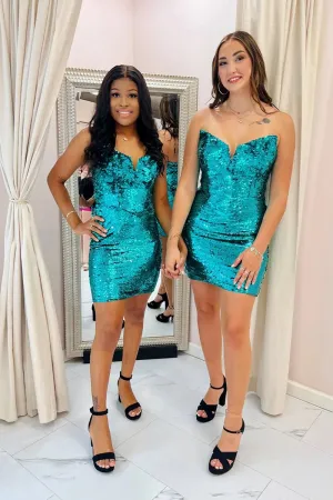 Sparkly Strapless Sequins Bodycon Homecoming Dresses