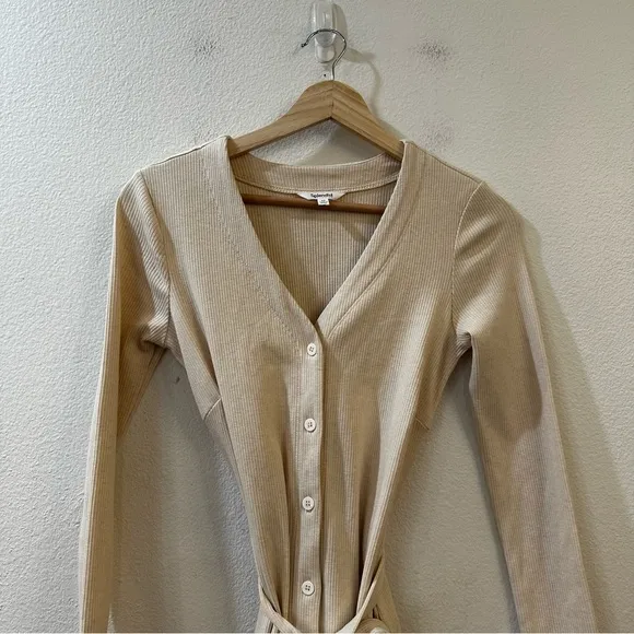Splendid Botanical Dyed Rib Button Front Sweater Dress Almond Size XS