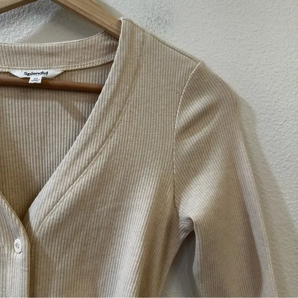 Splendid Botanical Dyed Rib Button Front Sweater Dress Almond Size XS