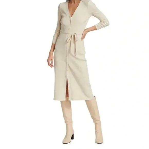 Splendid Botanical Dyed Rib Button Front Sweater Dress Almond Size XS