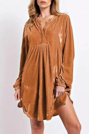 Split Neck Velvet Tunic Dress