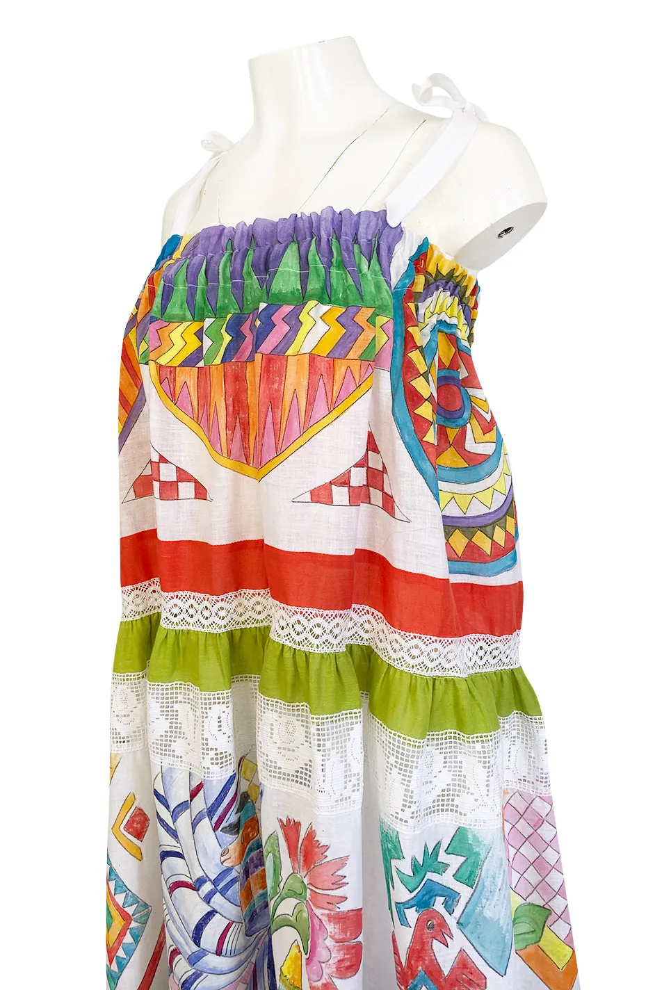 Spring 2016 Stella Jean Runway Hand Painted Cotton & Lace Caftan Dress