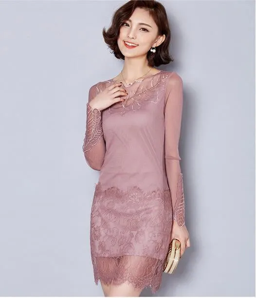 Spring Summer Women's Dresses Fashion Europe Slim Lace Splice Women Dress Long Sleeve Dress Women party dresses