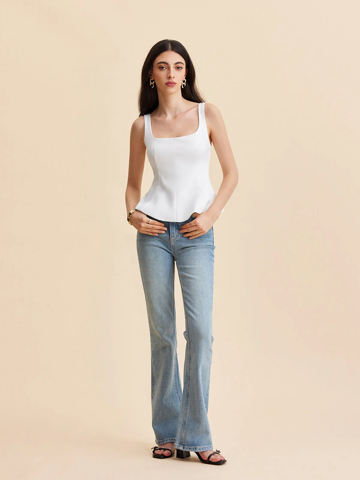 Square Neck Peplum Tank Top