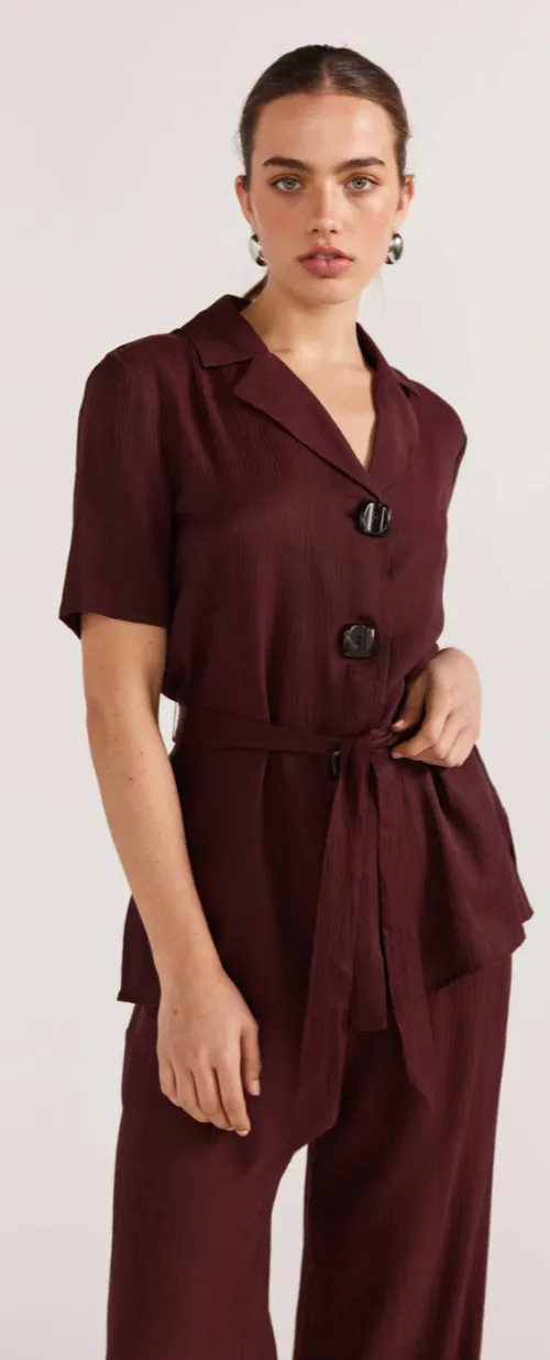 Staple The Label Astor Belted Shirt | Wine