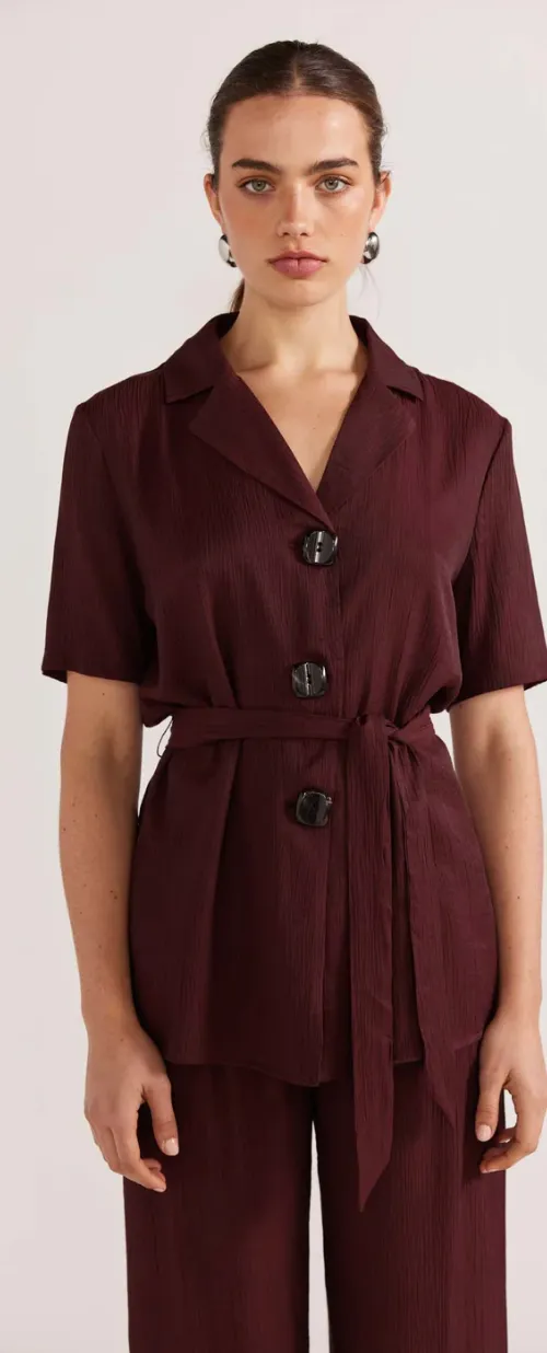 Staple The Label Astor Belted Shirt | Wine