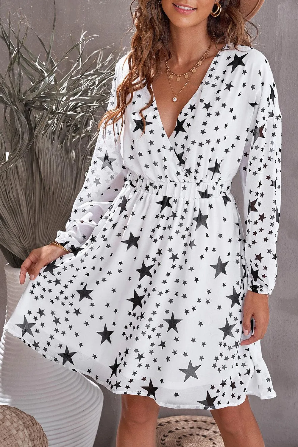 Star Pattern V-Neck Tunic Dress