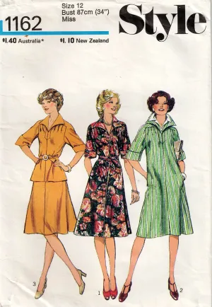 Style 1162 Womens Pleat Shoulder Dress or Top & Skirt 1970s Vintage Sewing Pattern Size 12 or 16