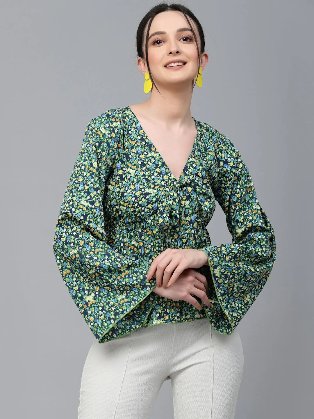 Style Quotient Women Multi Floral  Printed Polyester Regular Smart Casual Top