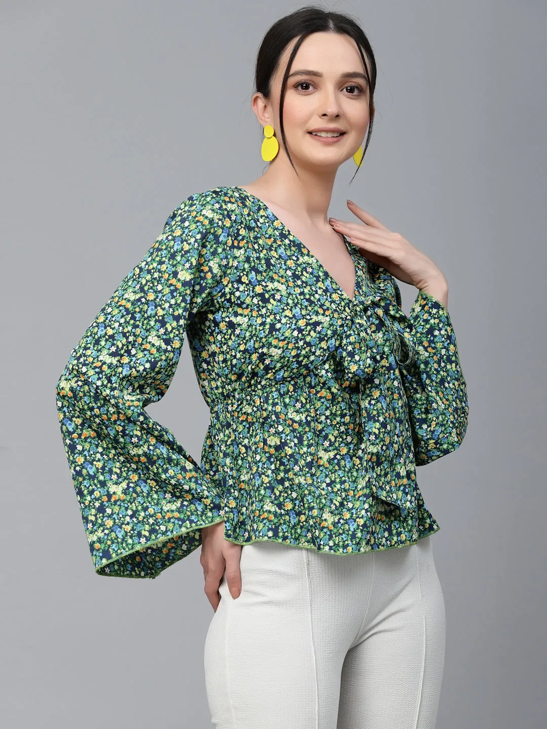 Style Quotient Women Multi Floral  Printed Polyester Regular Smart Casual Top