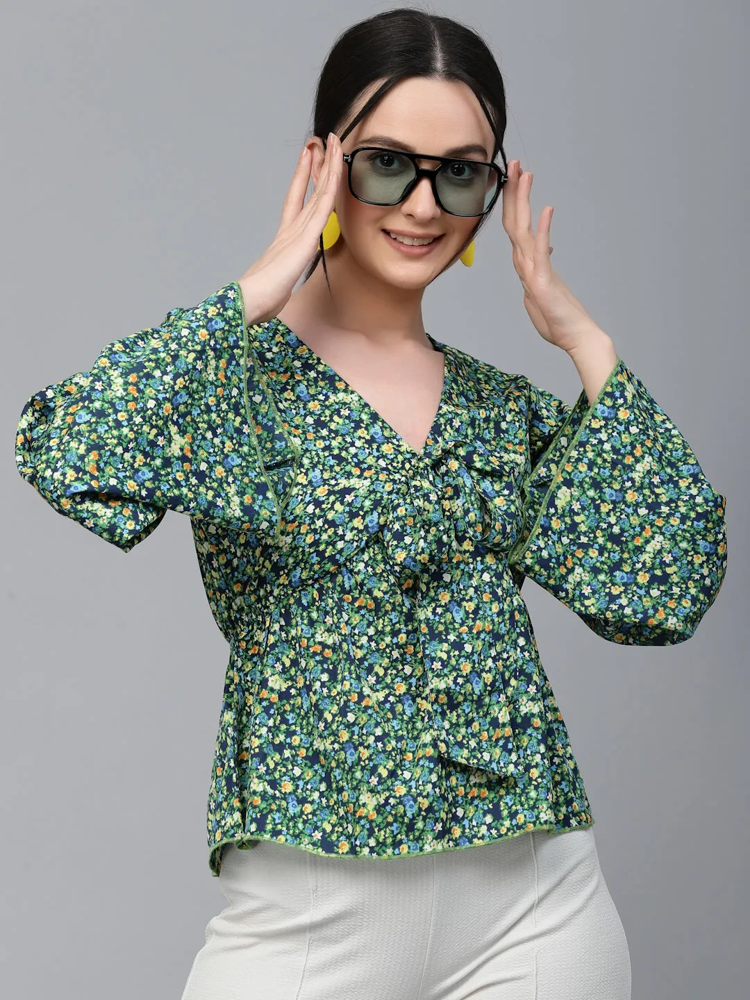 Style Quotient Women Multi Floral  Printed Polyester Regular Smart Casual Top