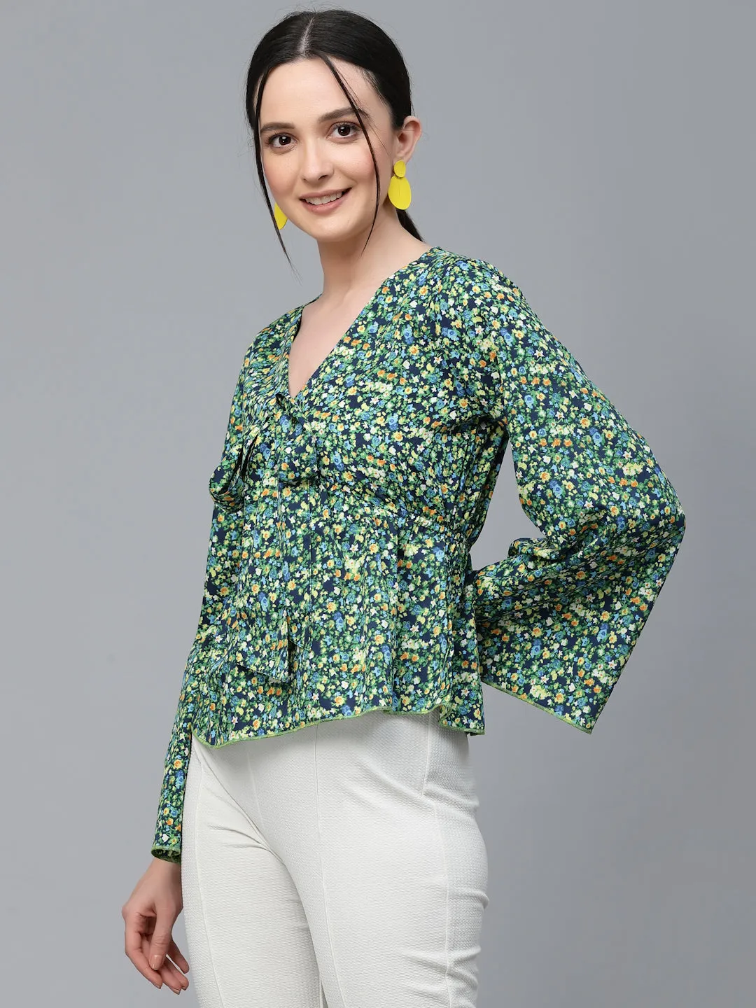 Style Quotient Women Multi Floral  Printed Polyester Regular Smart Casual Top