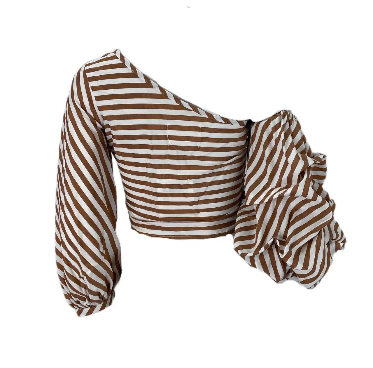 StyleKeepers Women's Striped Brown Neiman Marcus One Shoulder Top NWT