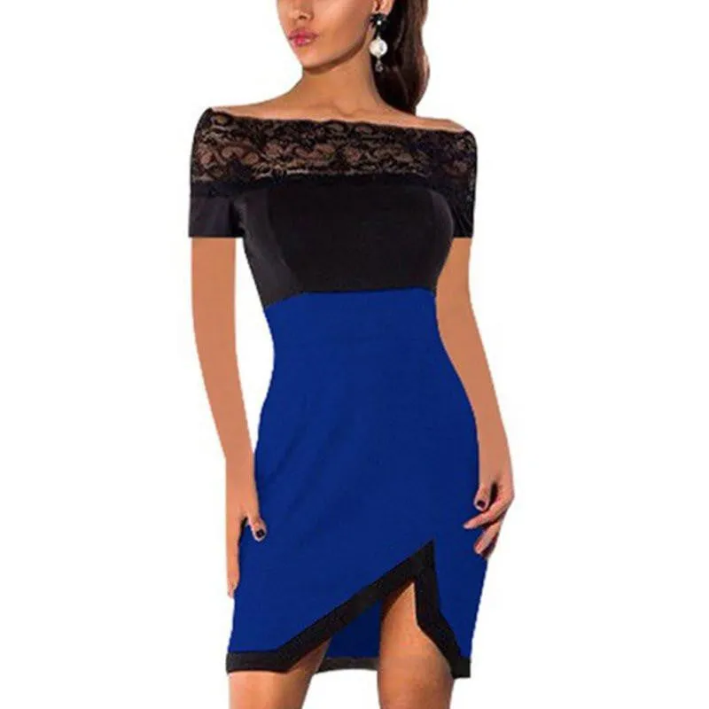 Summer Women Short Sleeve Casual Lace Stitching Slim Dress Bra Mini Dresses