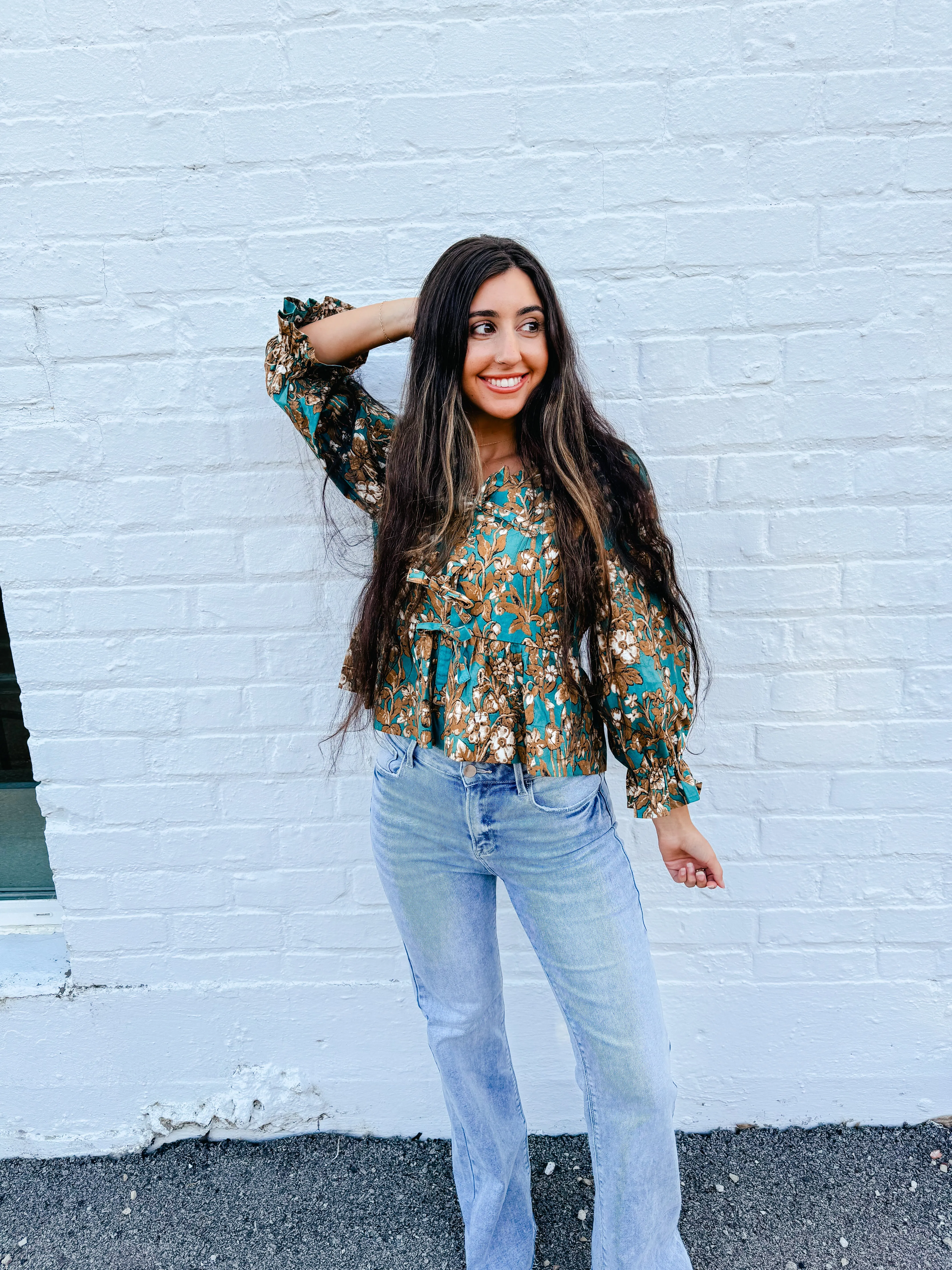 Sutton- Floral Print 3/4 Sleeve Peplum Top
