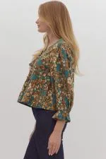 Sutton- Floral Print 3/4 Sleeve Peplum Top