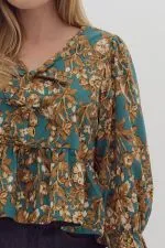 Sutton- Floral Print 3/4 Sleeve Peplum Top