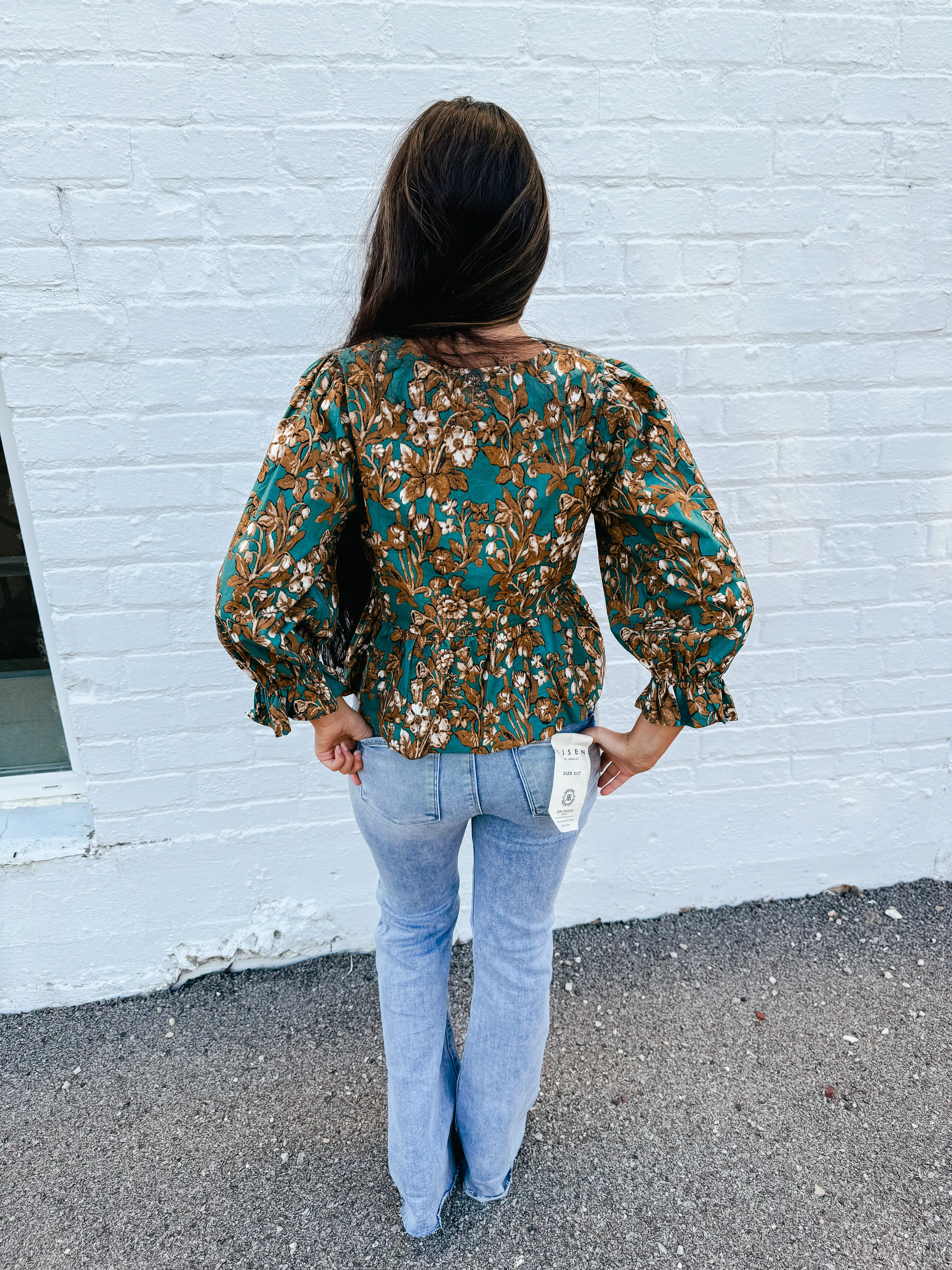 Sutton- Floral Print 3/4 Sleeve Peplum Top