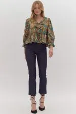Sutton- Floral Print 3/4 Sleeve Peplum Top