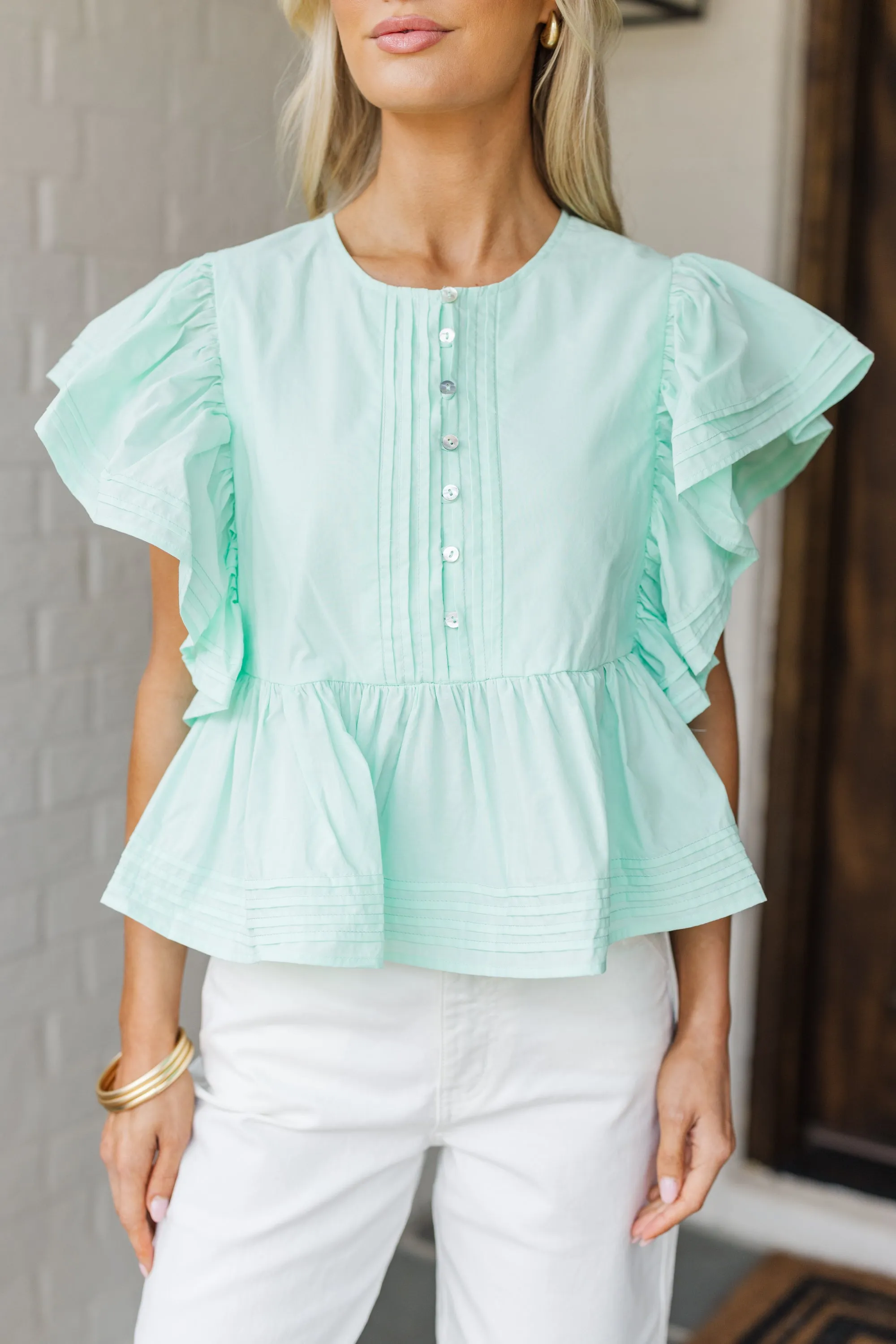 Sweetly Made Seafoam Green Babydoll Blouse