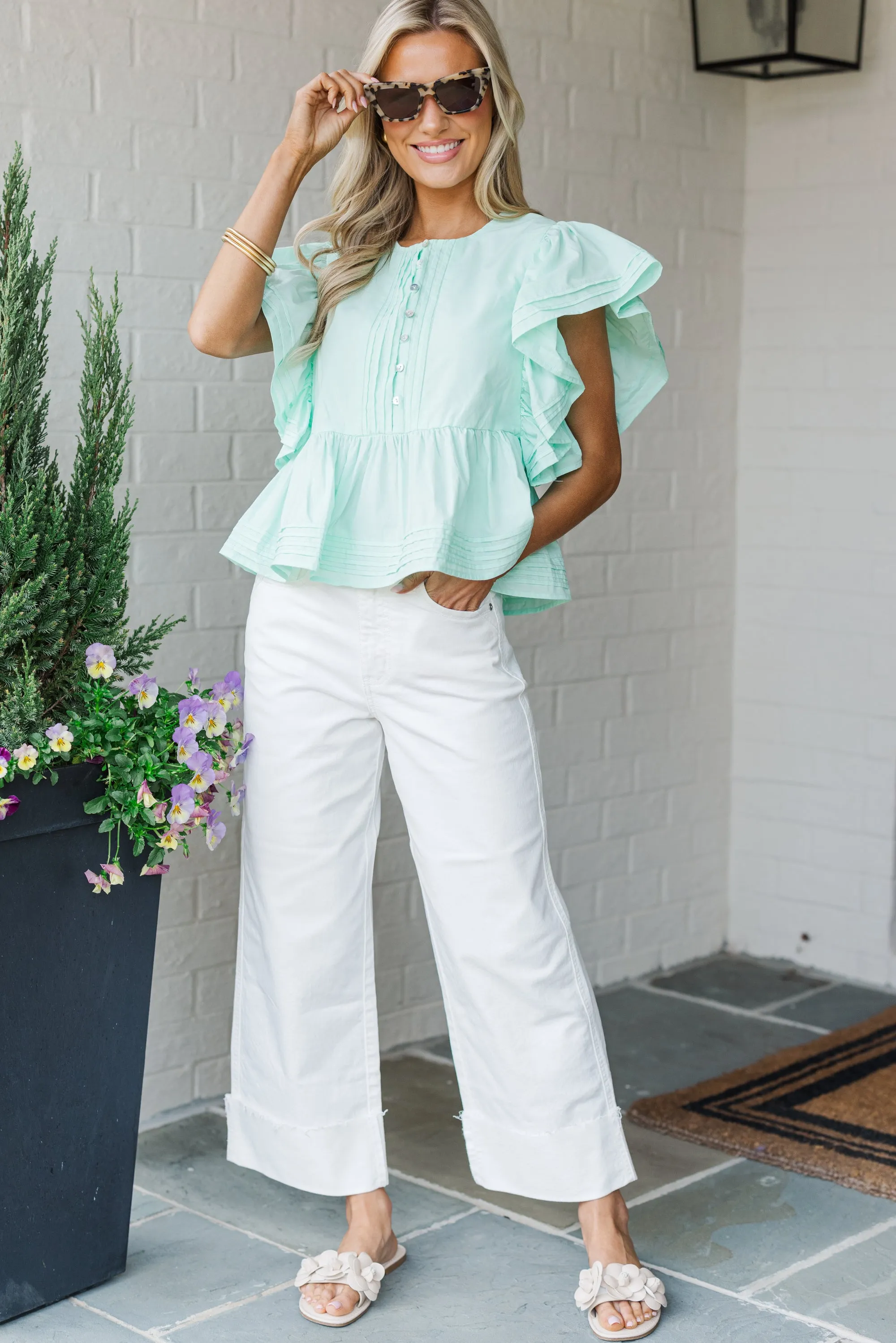 Sweetly Made Seafoam Green Babydoll Blouse