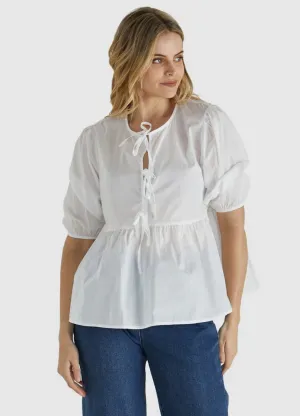 Sylvie Peplum Top - White