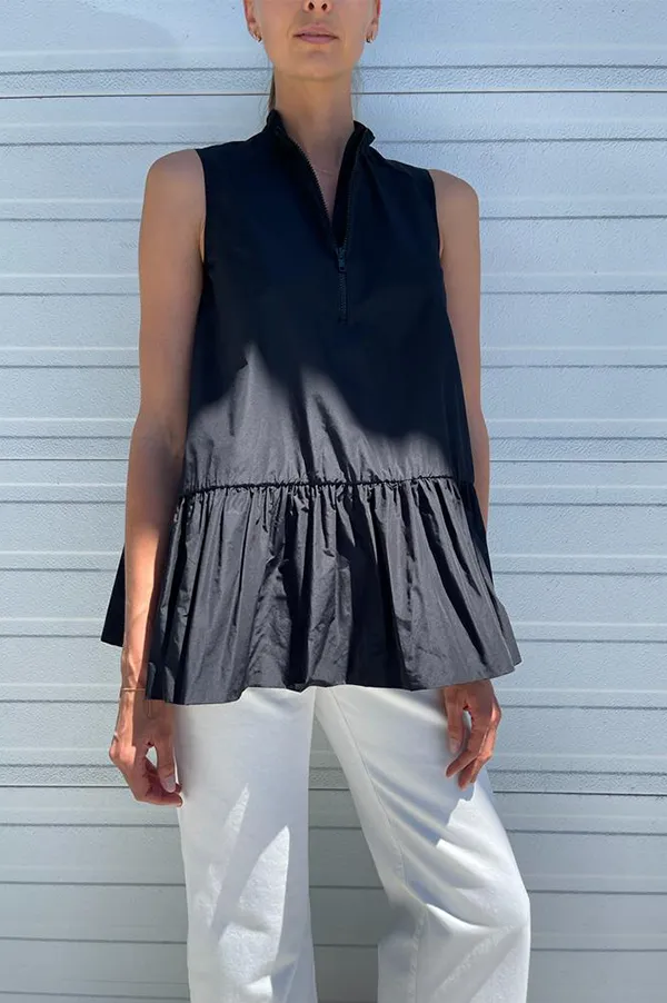 Taffeta Sleeveless Top in Black