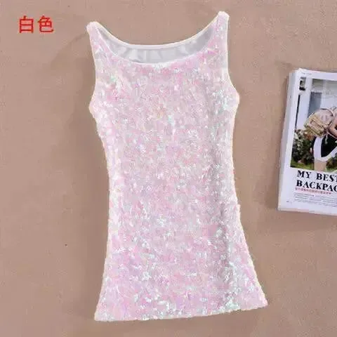 Tank Tops Women Clothing Summer Sleeveless Casual Slim Shirt Woman Streetwear Sexy Sequins Top Ladies Clothes Camis