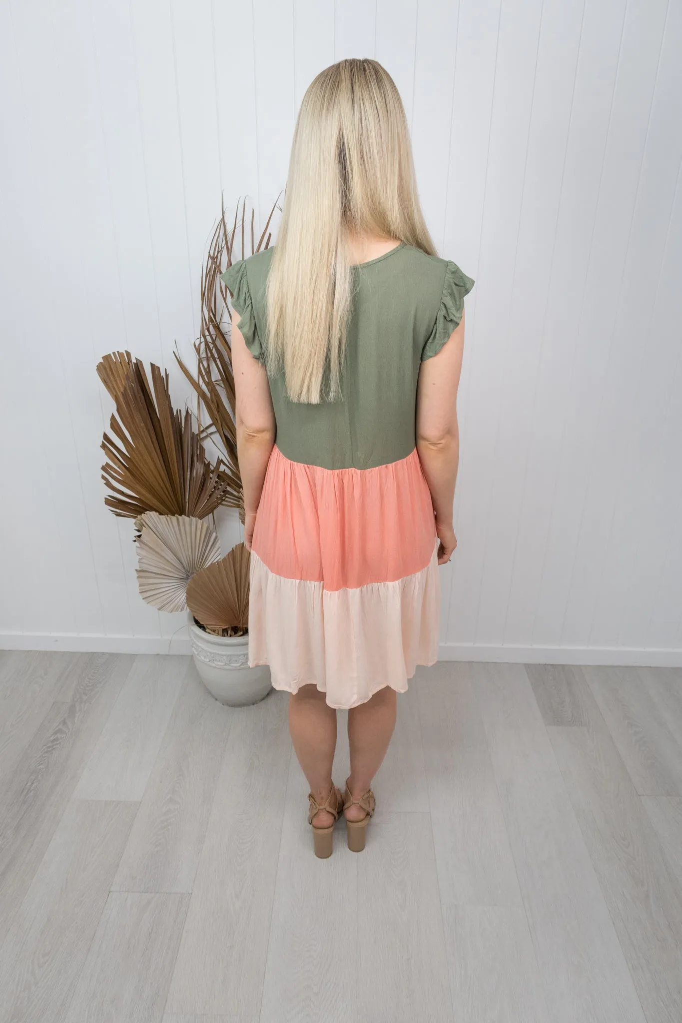 Taylor Dress -Khaki/coral/blush