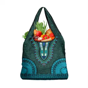 Teal Dashiki and Tapa Pattern Grocery Bag Africa-Polynesia Together Culture LT9