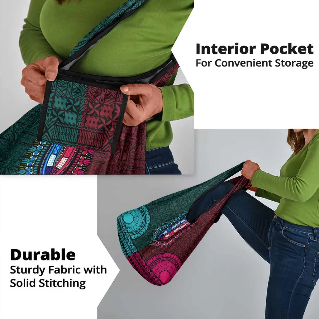 Teal-pink Dashiki and Tapa Pattern Grocery Bag Africa-Polynesia Together Culture LT9