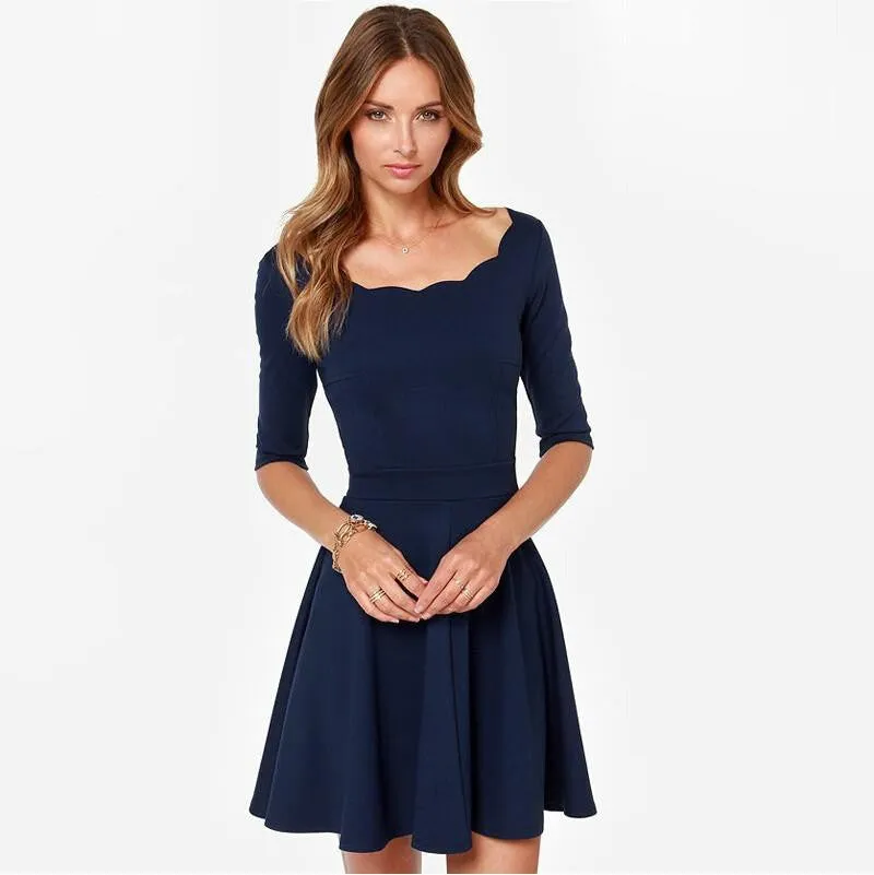 Tengo Women Slim Flared Tunic Corrugated Neckline Red Dress Women Brand Casual Summer Party Dresses for women Year