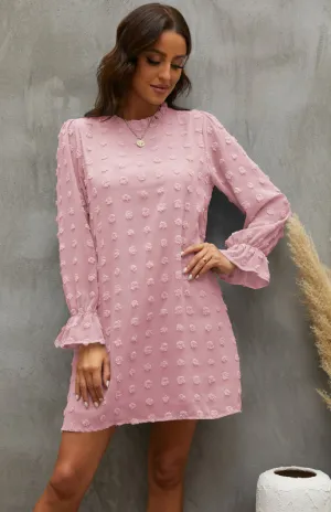 Textured Woven Shift Dress with Floral Design