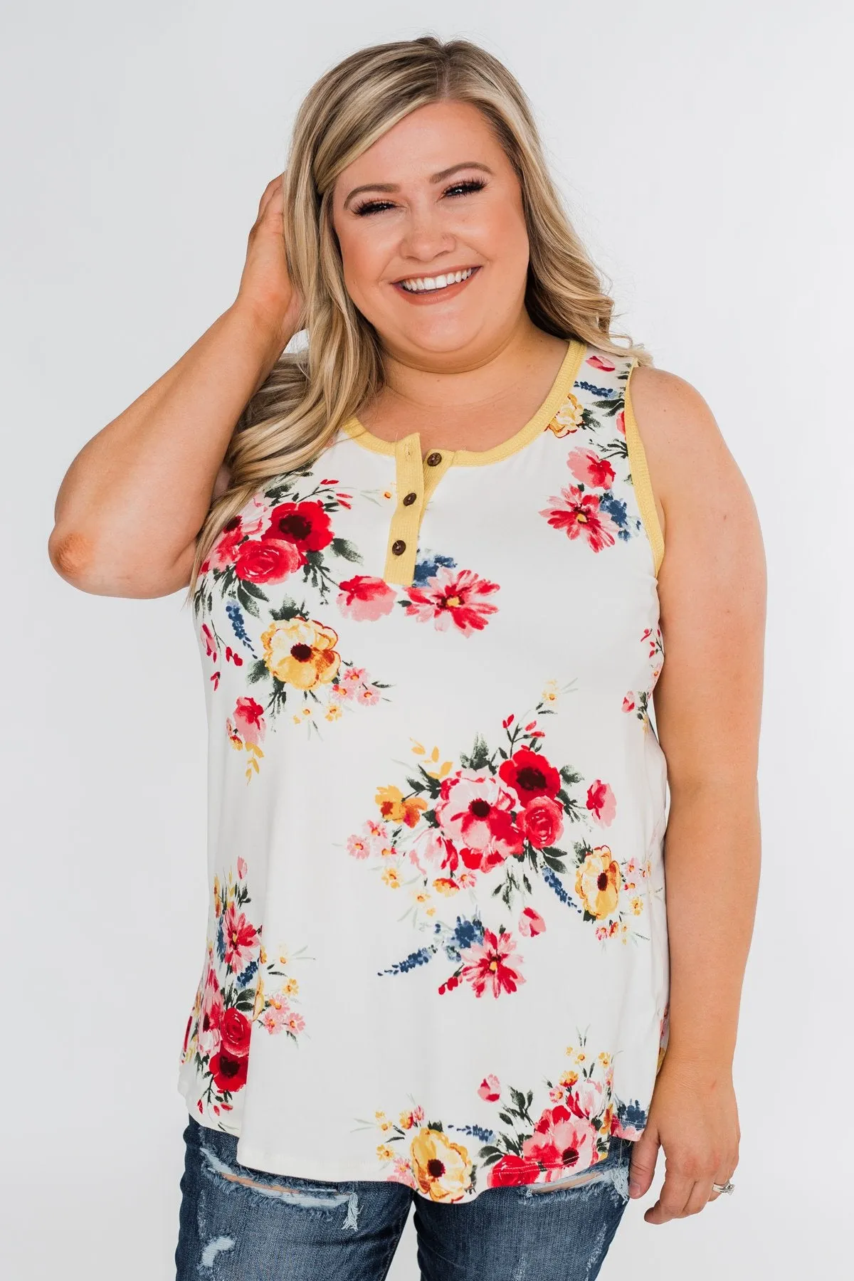 The Life I'm Living Floral Tank Top- Yellow