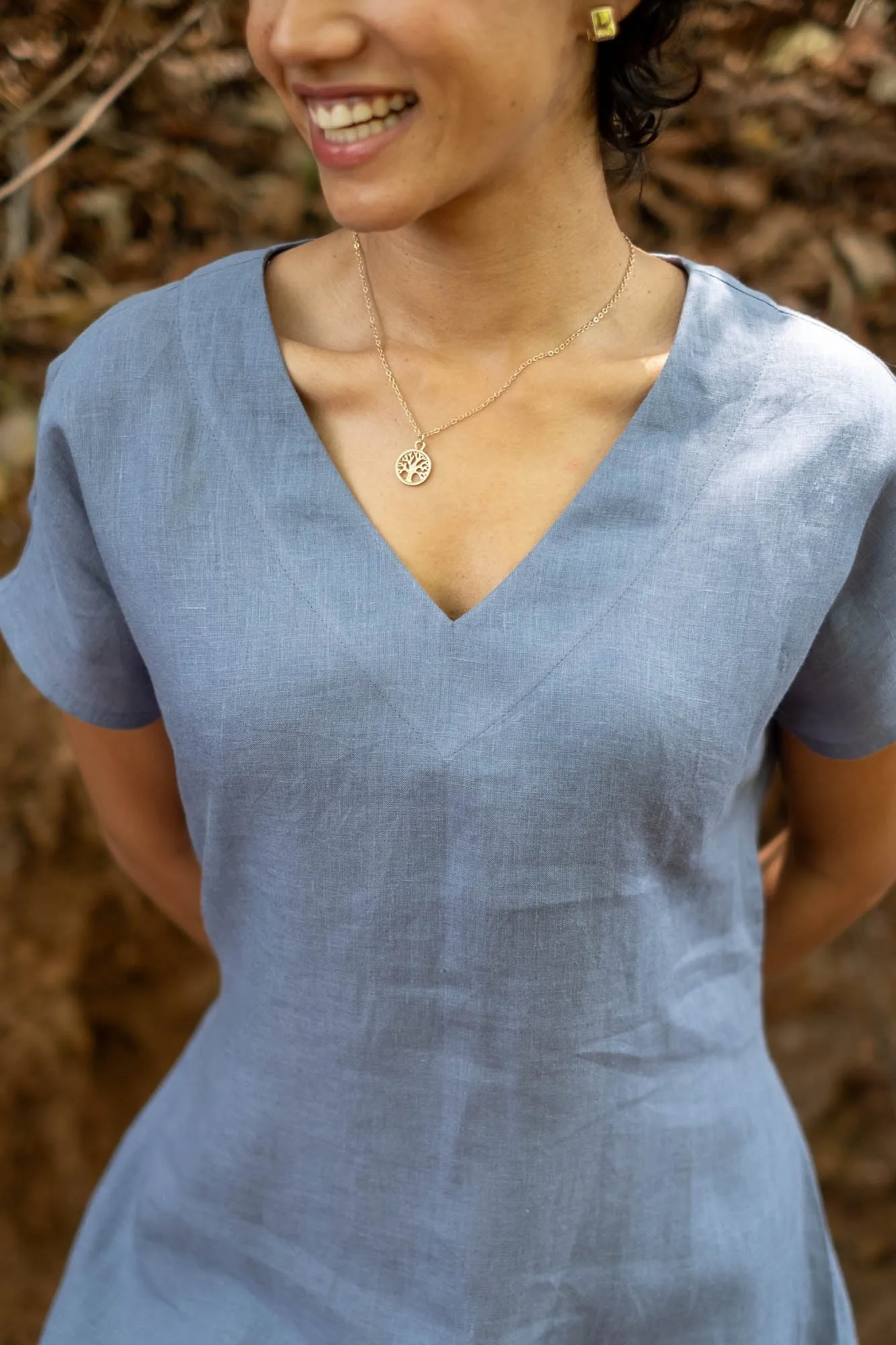 The Linen V Neck Shift Dress