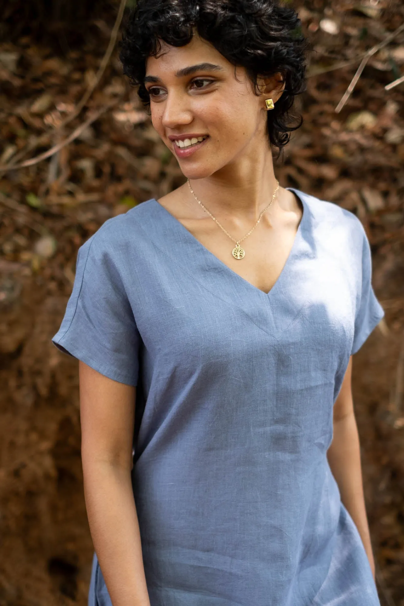 The Linen V Neck Shift Dress