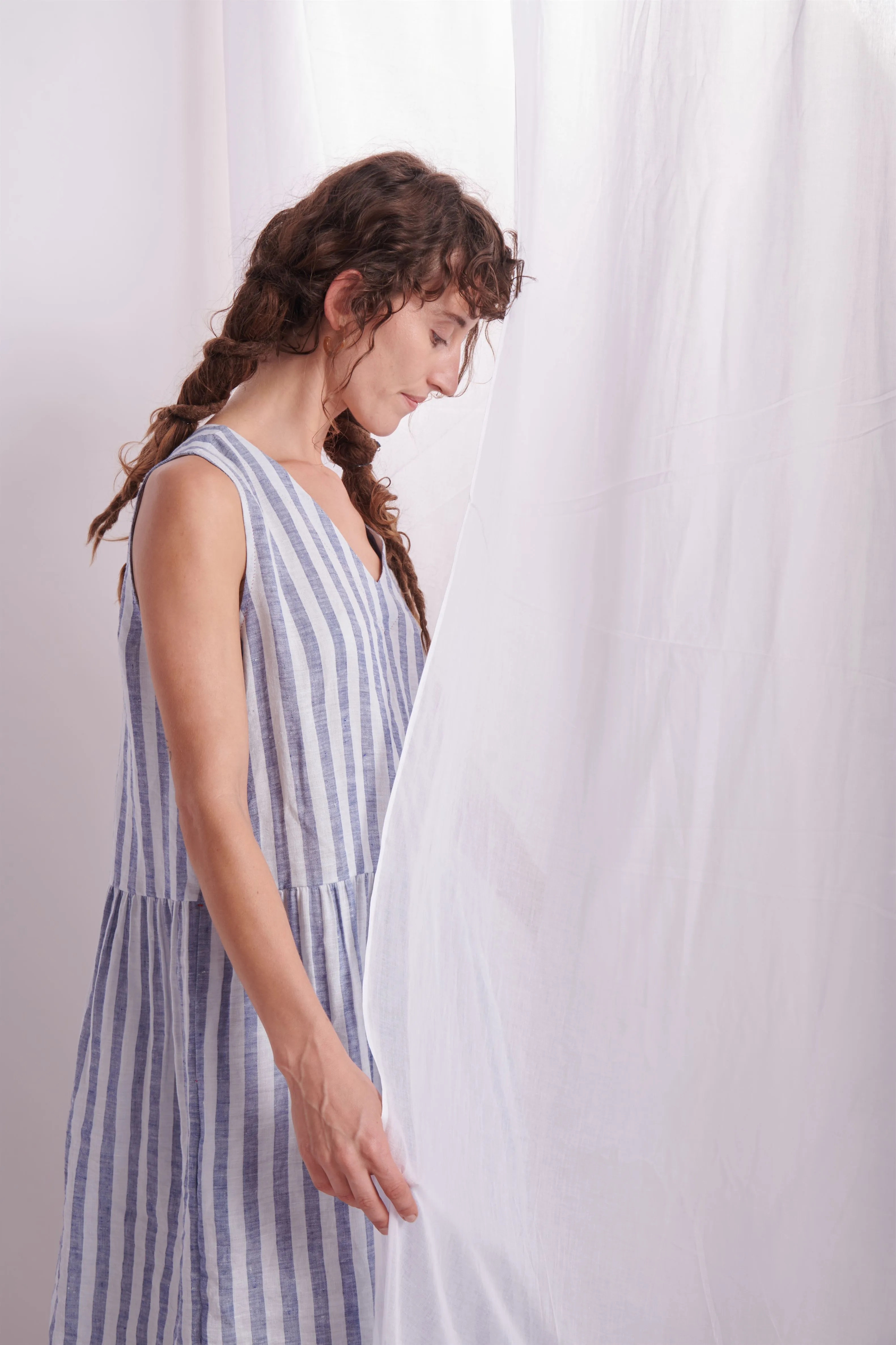The Plavate I Ranis Will catch up later Dress in Blue stripes Linen Blue Stripe Daily Collection AW22-08