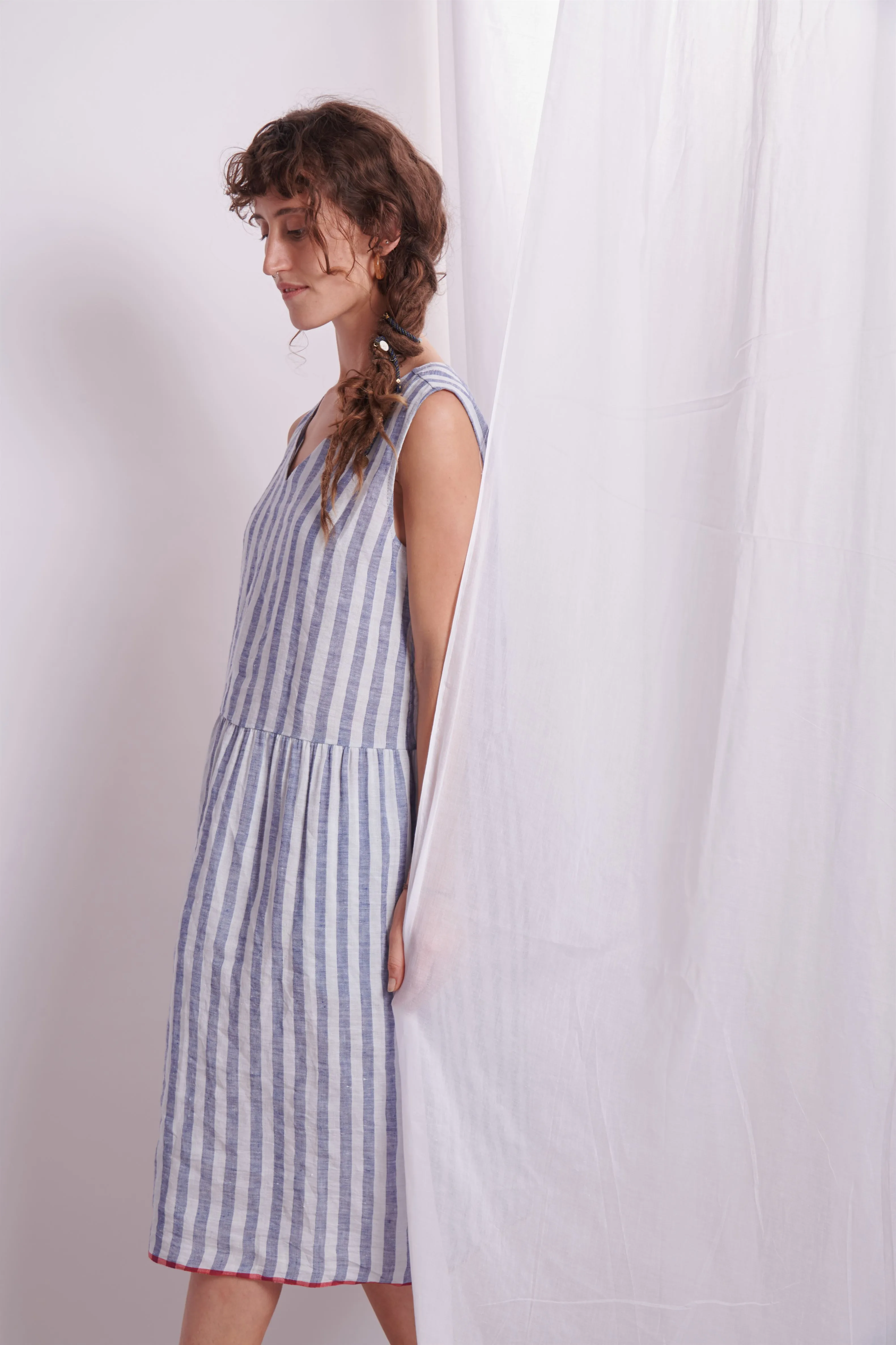The Plavate I Ranis Will catch up later Dress in Blue stripes Linen Blue Stripe Daily Collection AW22-08