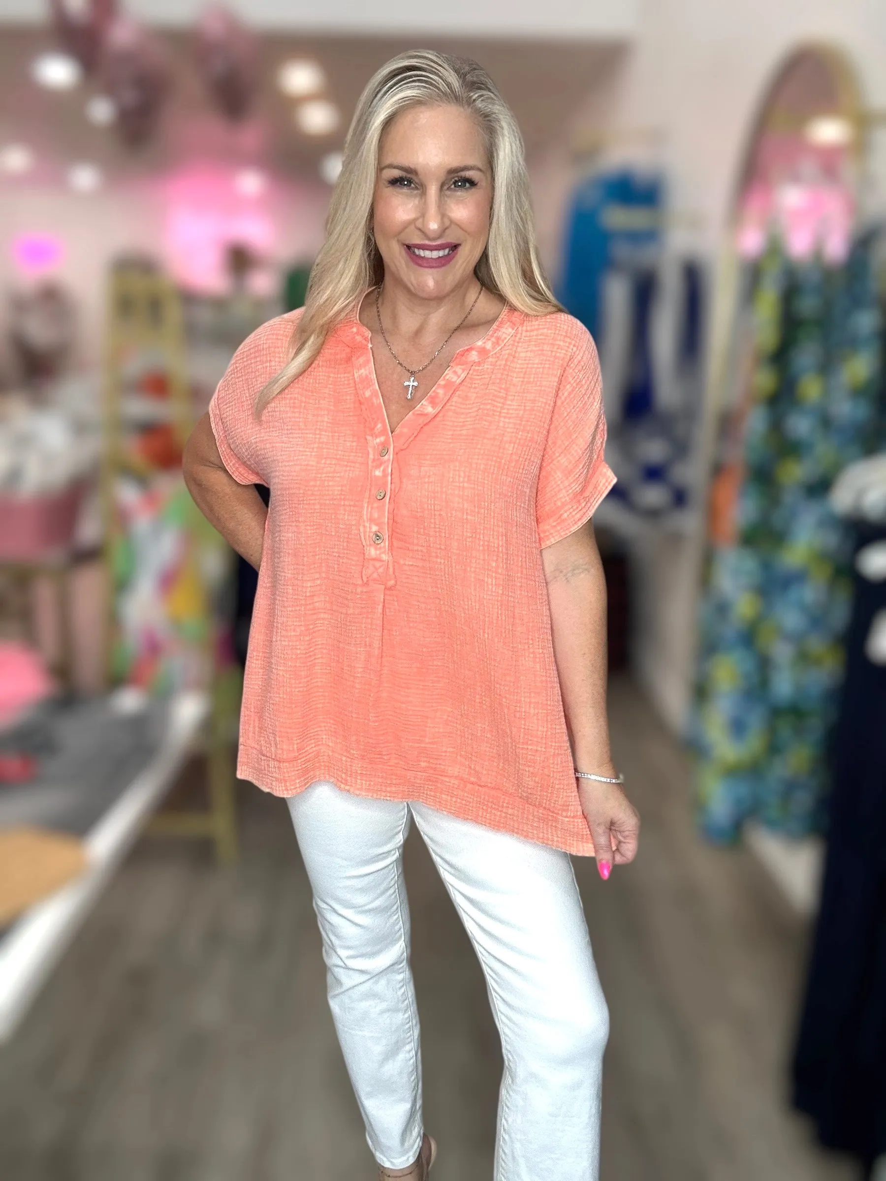 The Washed Gauze Henley Top