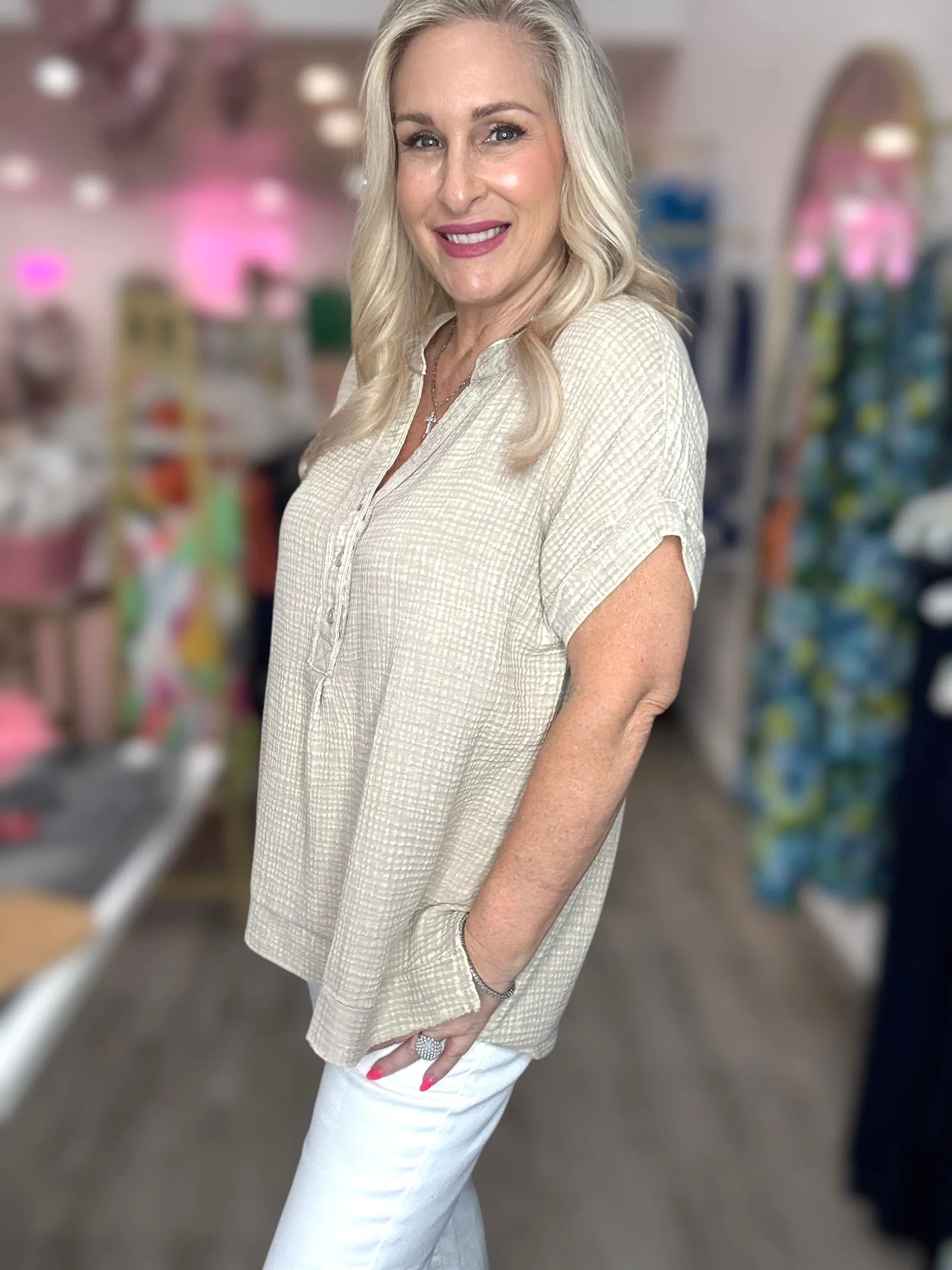 The Washed Gauze Henley Top