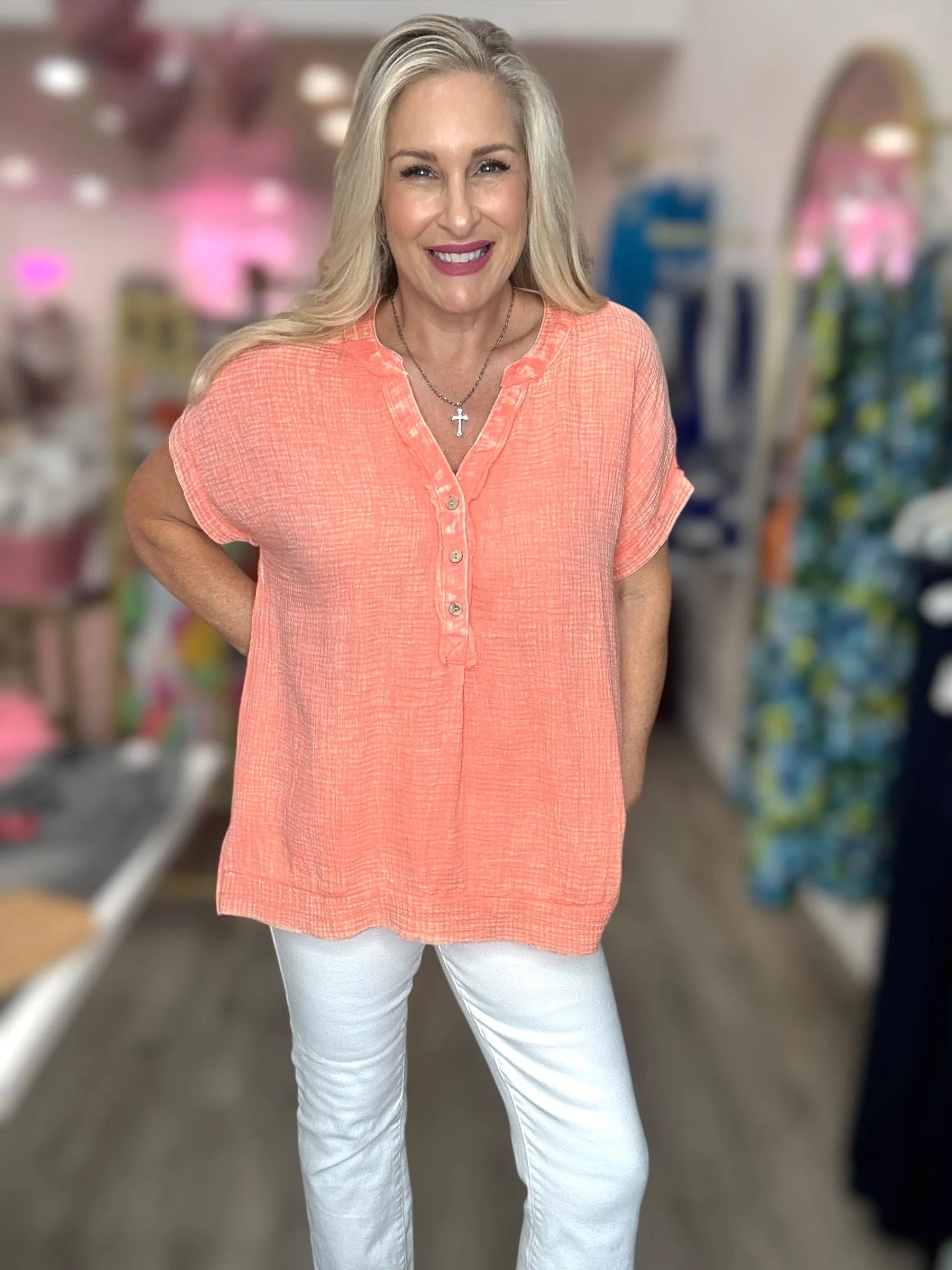 The Washed Gauze Henley Top